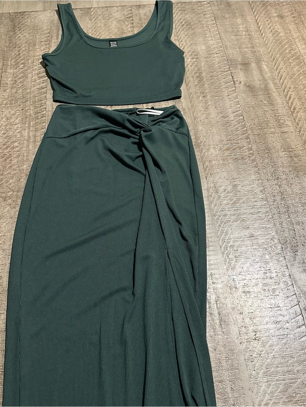 SHEIN Dark Green Ribbed Maxi Skirt with Wrap Knot